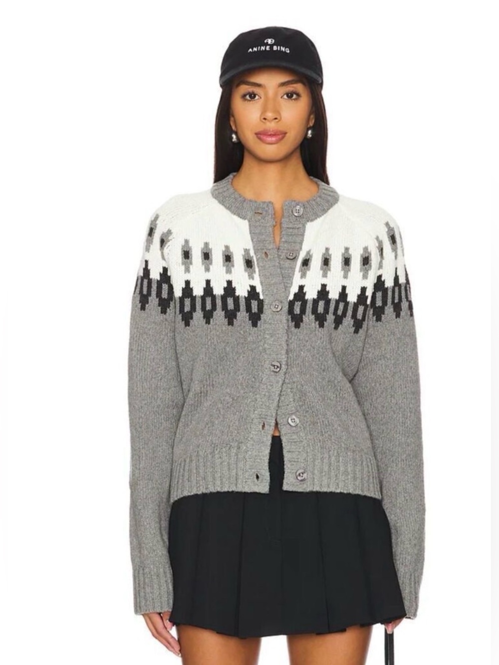 Kule The Freya Fair Isle Cardigan Heather Grey Size L NWOT Sold Out!